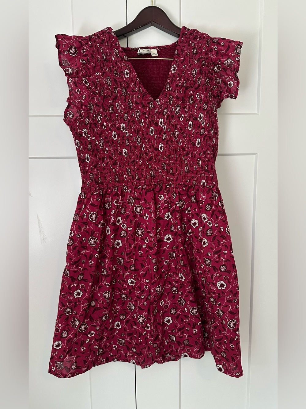 Lea Women’s Smocked Floral Dress in Burgundy 1X